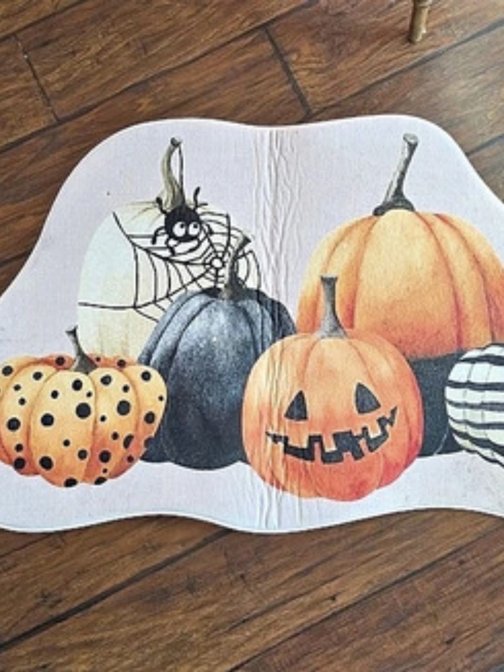 Halloween Pumpkin Spiderweb Decor Mat Orange & Black 22" X 38"